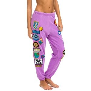 Aviator Nation Vintage Patch Sweatpants Neon Purple Women’s Large -‎ Flawed